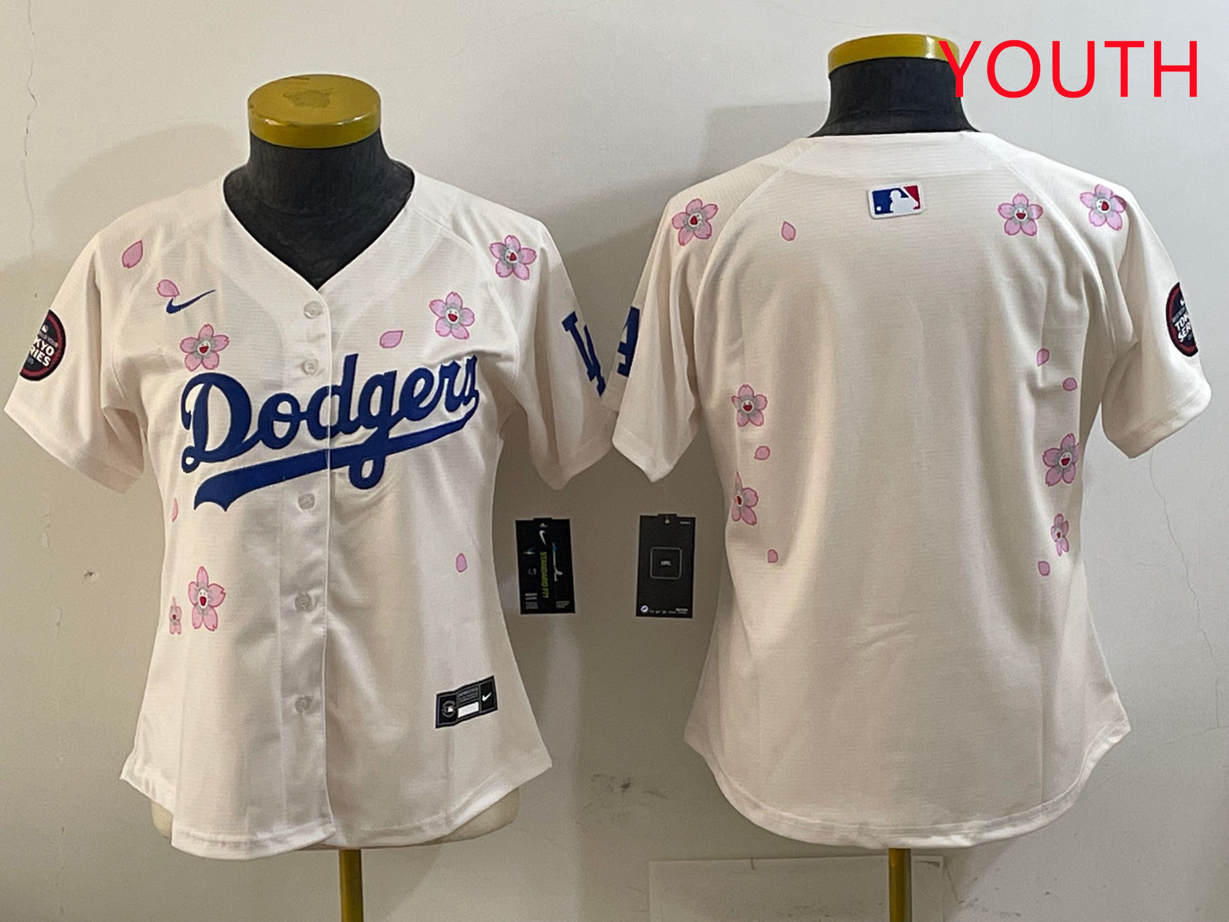 Youth Los Angeles Dodgers Blank Cream Sakura Edition 2025 Nike MLB Jersey style 1